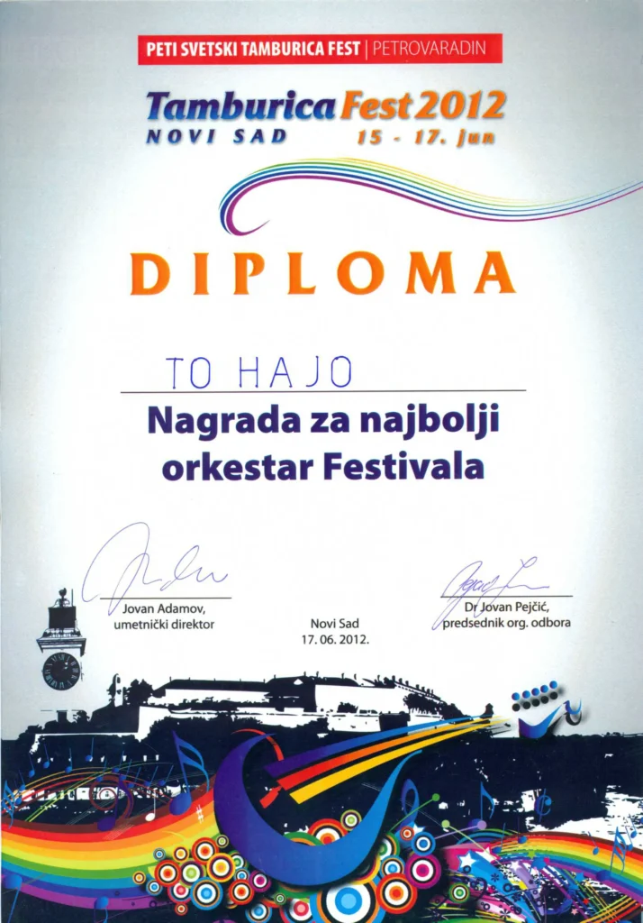 Tamburica Fest 2012 Diploma Ansambl Hajo